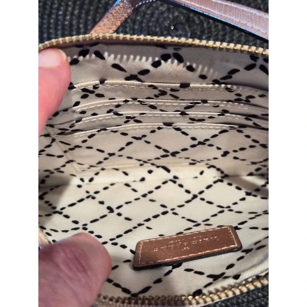 Kate Spade Rose Gold Saffiano Leather Wristlet Clutch Bag Metallic Pink Pouch - Picture 7 of 9
